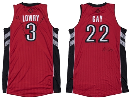 Lot of (2) Toronto Raptors Signed Game Jerseys - 2012 Kyle Lowry Road Jersey & 2012 Rudy Gay Road Jersey (Player LOAs & JSA)